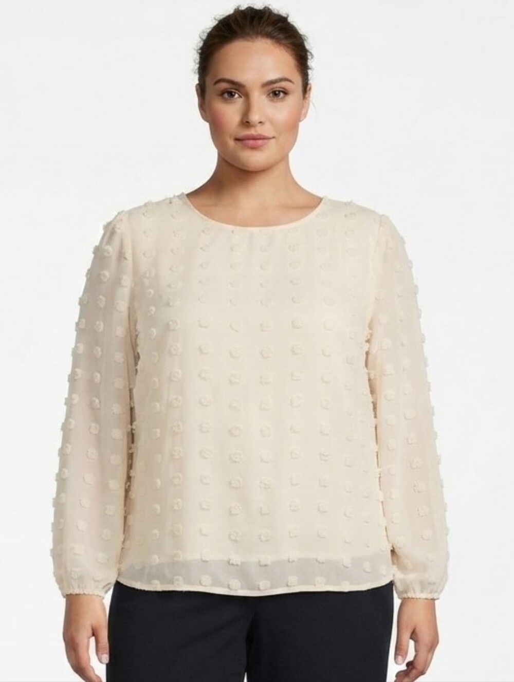 NWT Qearal Swiss Dot Long Sleeve Blouse